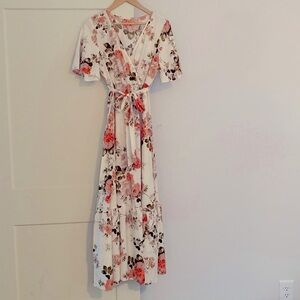 Cream Floral Maxi Dress - Size M